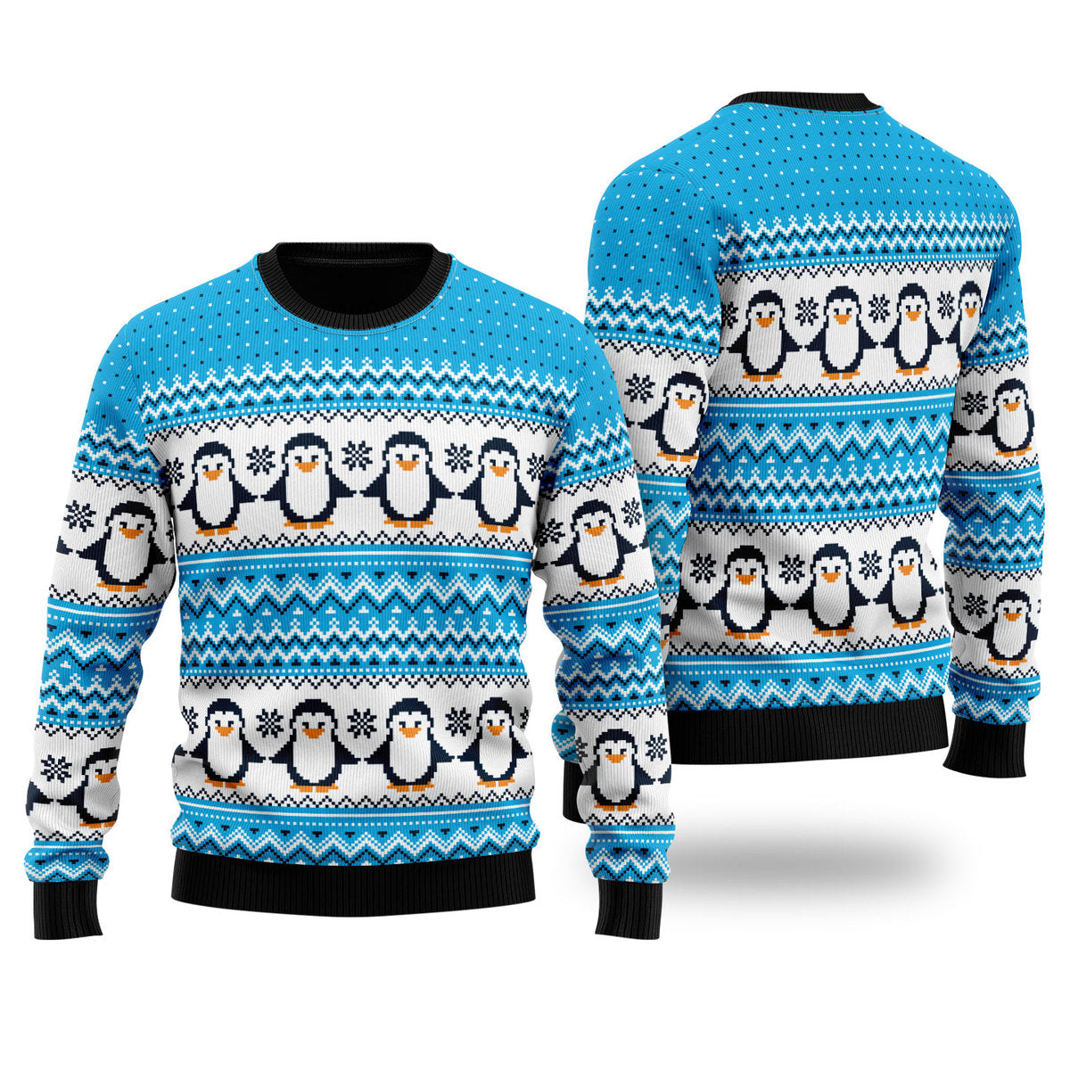 Blue Penguins Xmas Pattern Ugly Christmas Sweater - WeCustomit