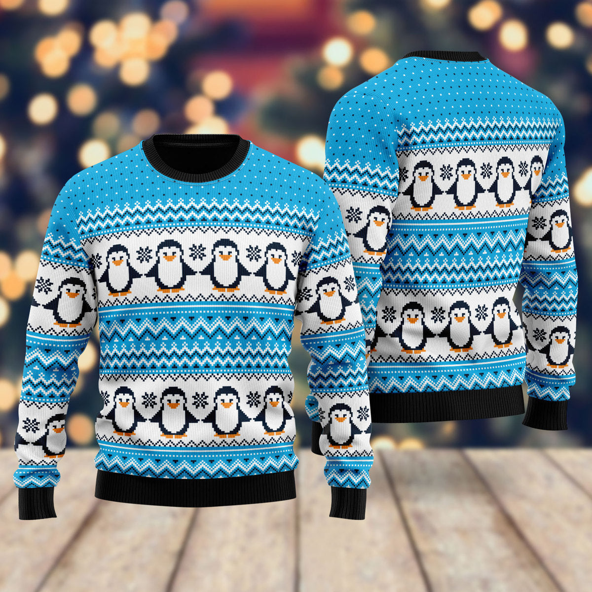 Blue Penguins Xmas Pattern Ugly Christmas Sweater - WeCustomit
