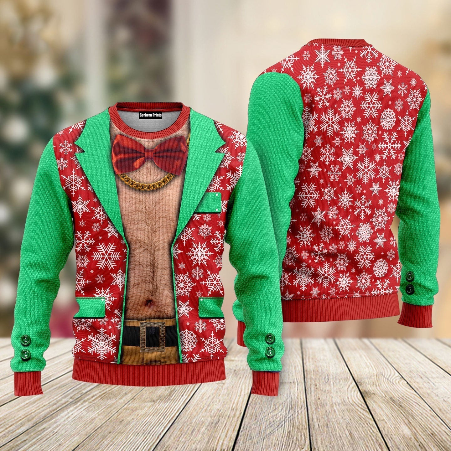 Faux Real Men's D Photo Realistic Funny Ugly Christmas Sweater - WeCustomit