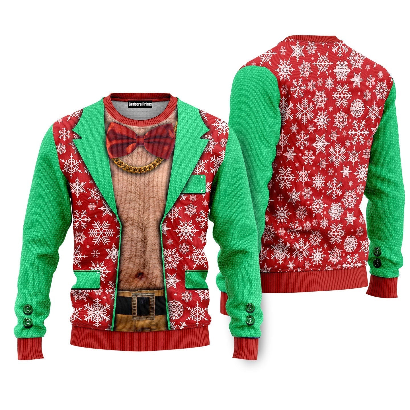 Faux Real Men's D Photo Realistic Funny Ugly Christmas Sweater - WeCustomit