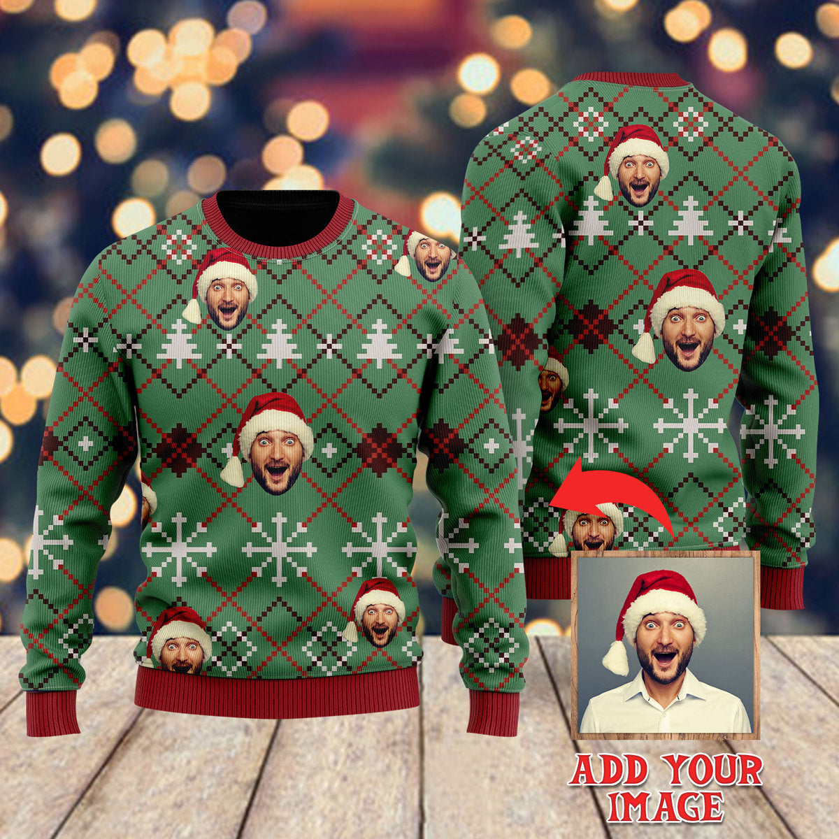 Custom Funny Face In Christmas Green Custom Christmas Sweater - WeCustomit