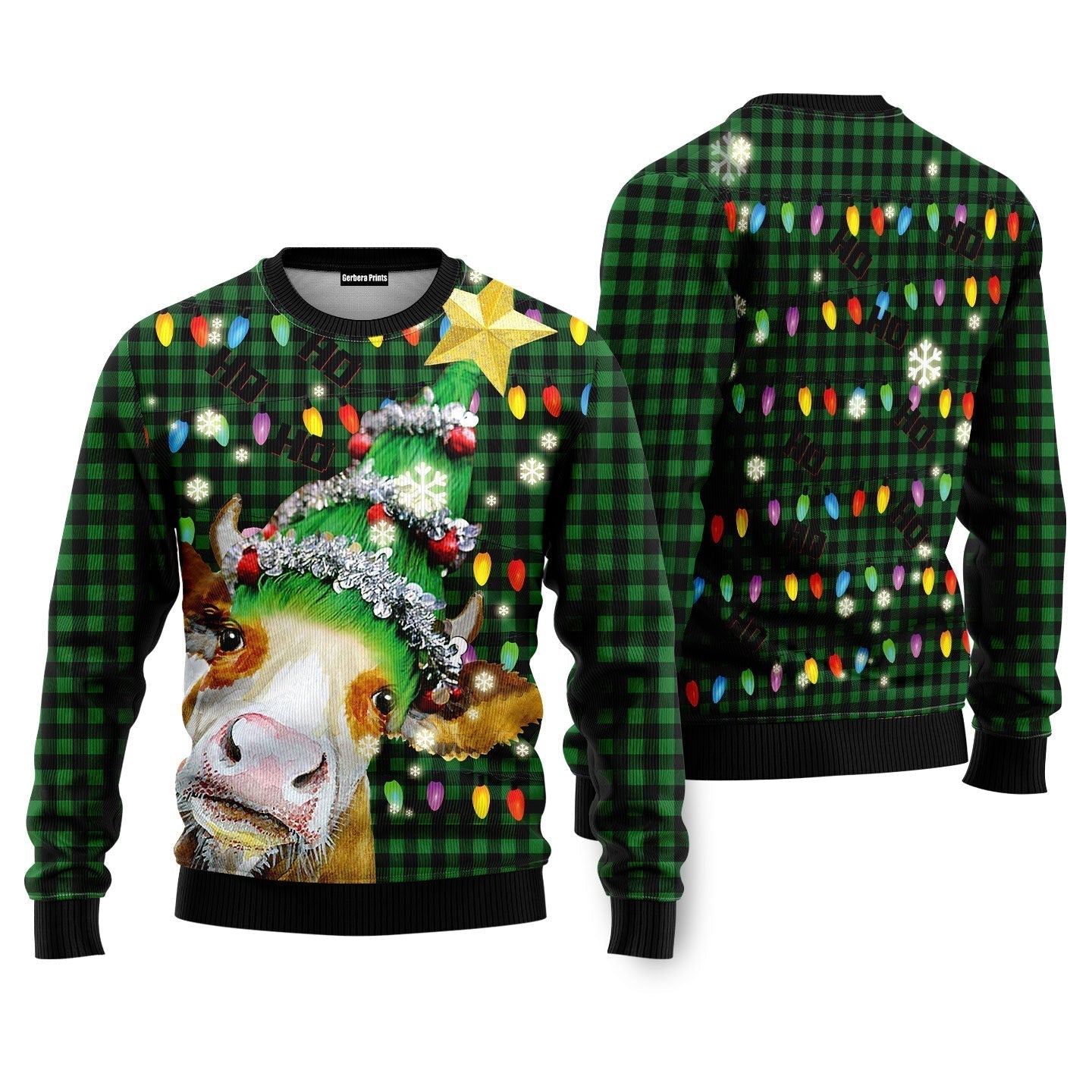 Ho Ho Ho Cow Christmas Tree Ugly Christmas Sweater - WeCustomit