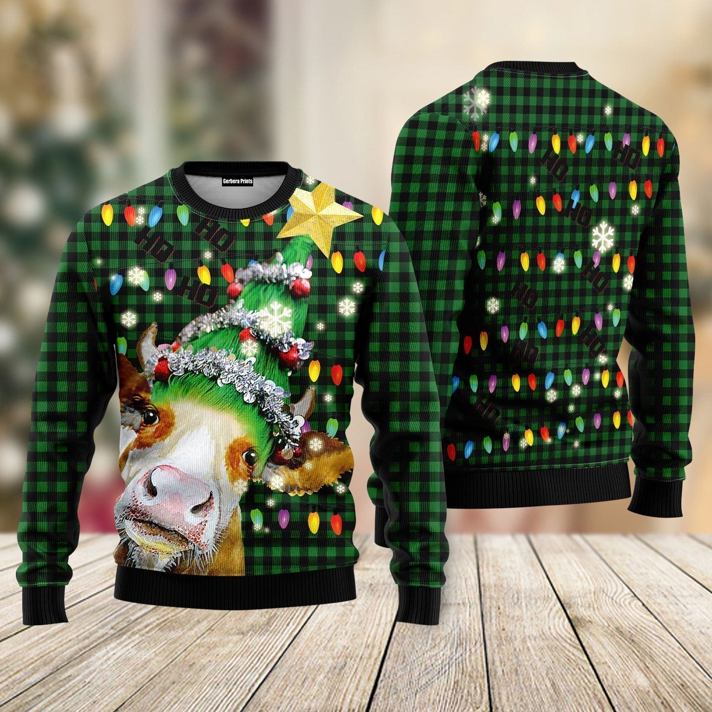 Ho Ho Ho Cow Christmas Tree Ugly Christmas Sweater - WeCustomit