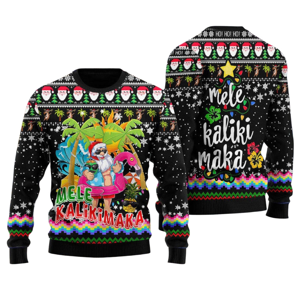 Hawaii Santa Claus Mele Kalikimaka Ugly Christmas Sweater For Men & Women Christmas Gift Sweater US2089 - WeCustomit