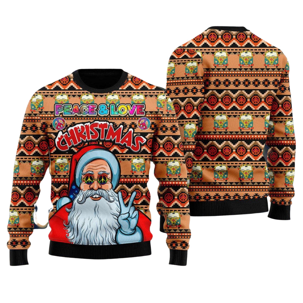 Hippie Santa Claus Peace And Love Ugly Christmas Sweater For Men & Women Christmas Gift Sweater US2092 - WeCustomit