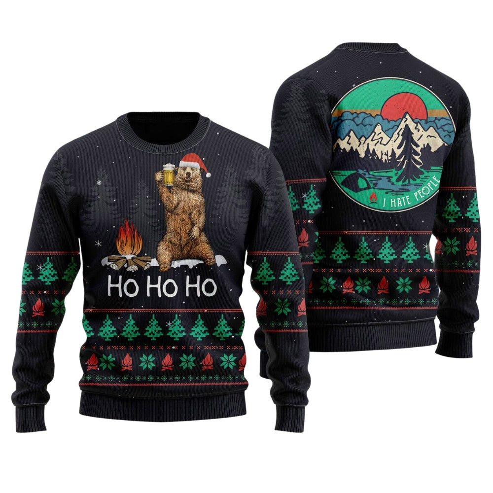 Ho Ho Ho Bear Drinking Beer Ugly Christmas Sweater For Men & Women Christmas Gift Sweater US2094 - WeCustomit