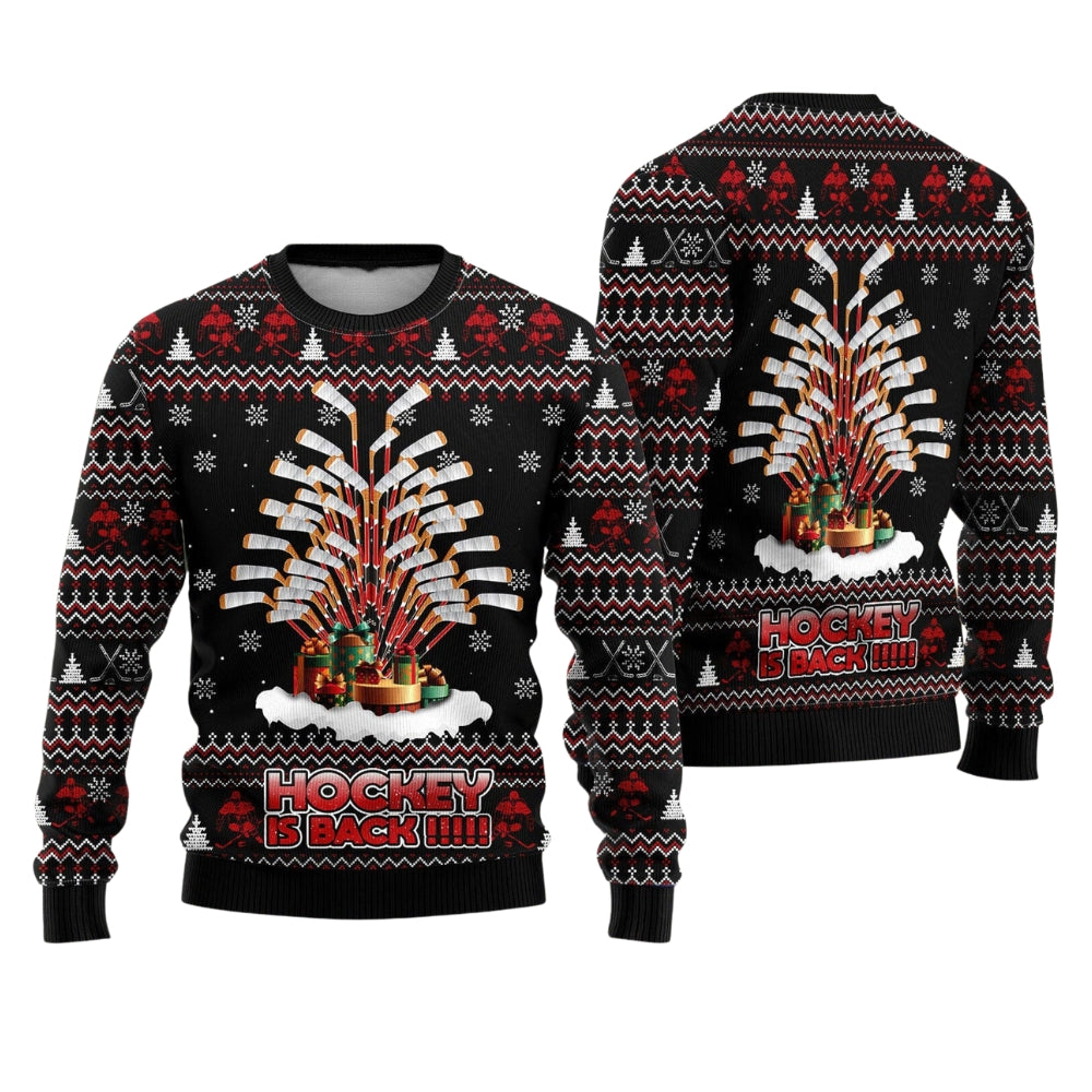 Hockey Is Back Ugly Christmas Sweater For Men & Women Christmas Gift Sweater US2096 - WeCustomit