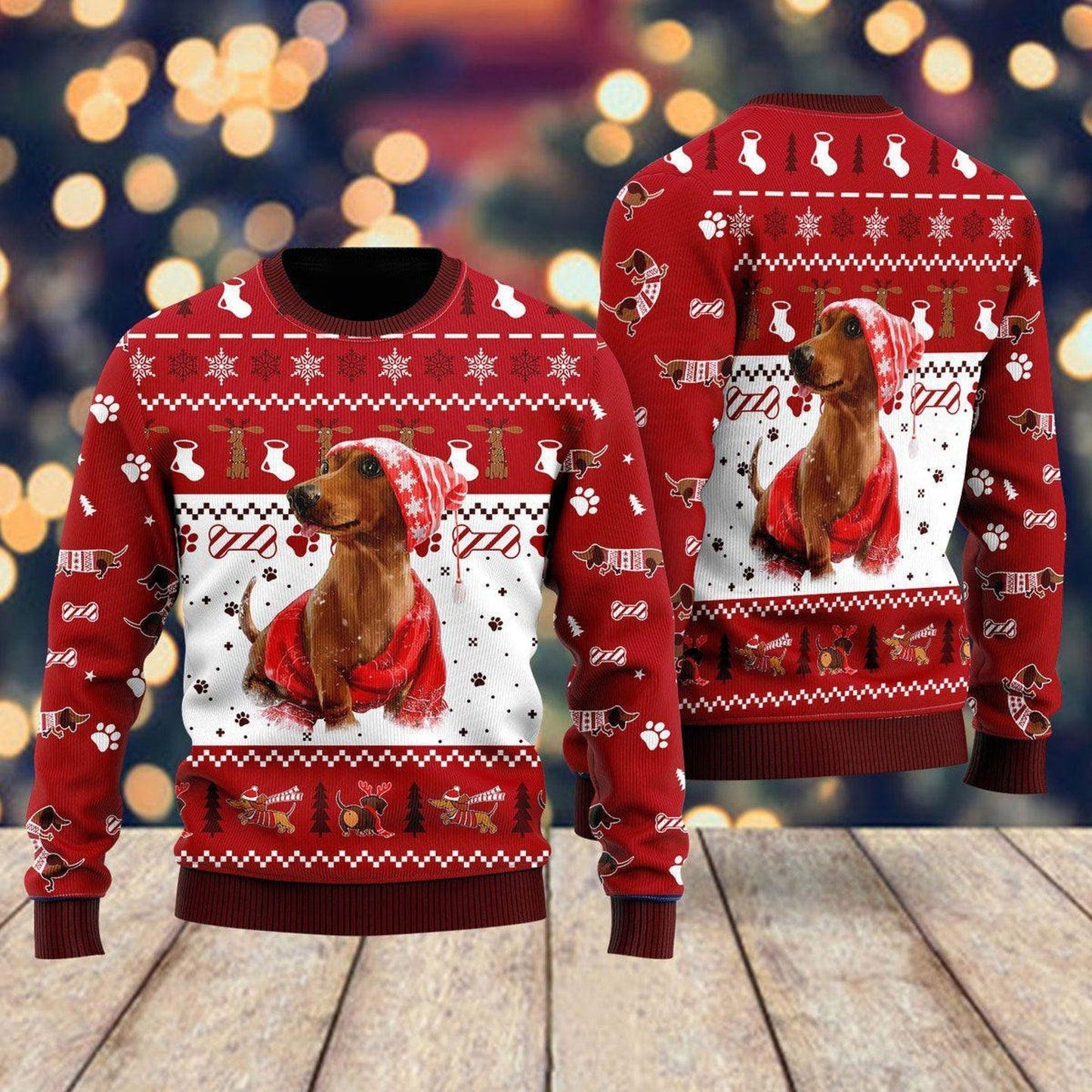Holiday Dachshund Ugly Christmas Sweater For Men & Women Christmas Gift Sweater US2098 - WeCustomit