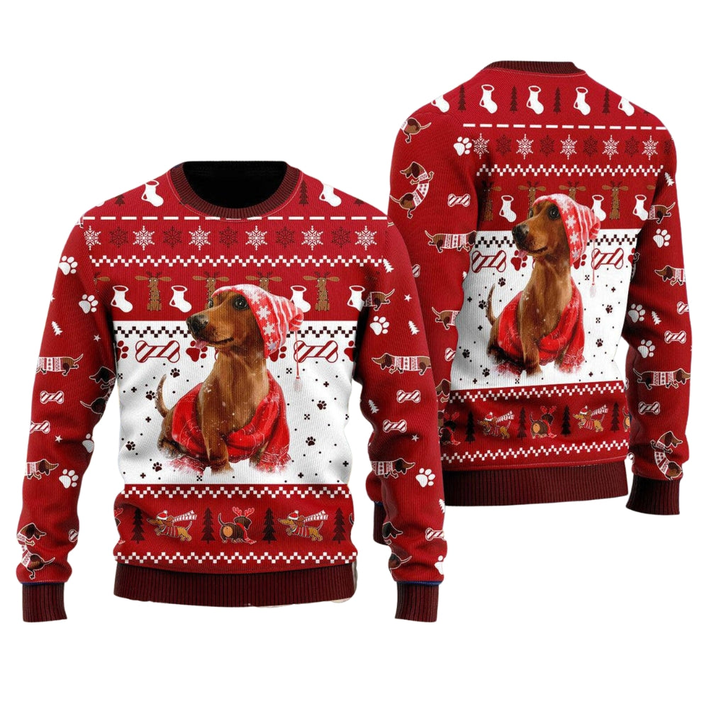 Holiday Dachshund Ugly Christmas Sweater For Men & Women Christmas Gift Sweater US2098 - WeCustomit