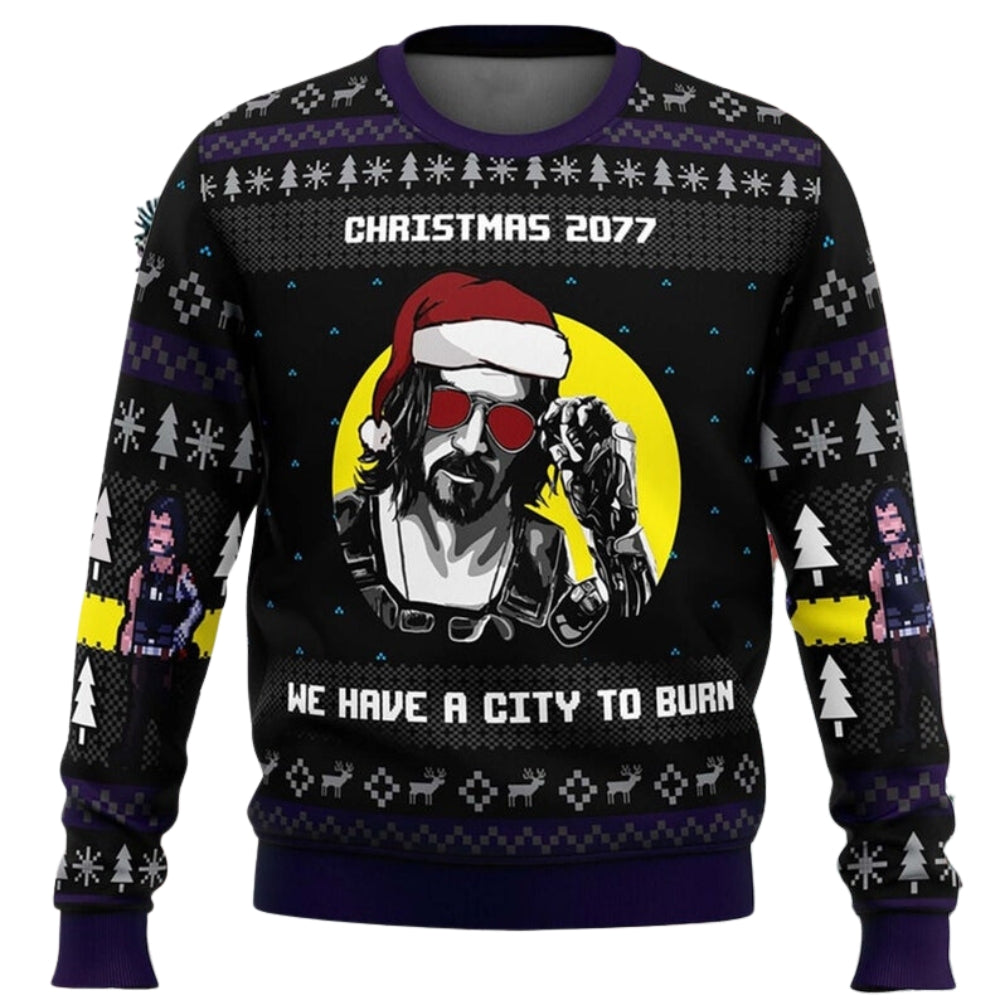 Christmas 2077 He Have A City To Burn Ugly Christmas Sweater For Men & Women Christmas Gift Sweater US2400 - WeCustomit