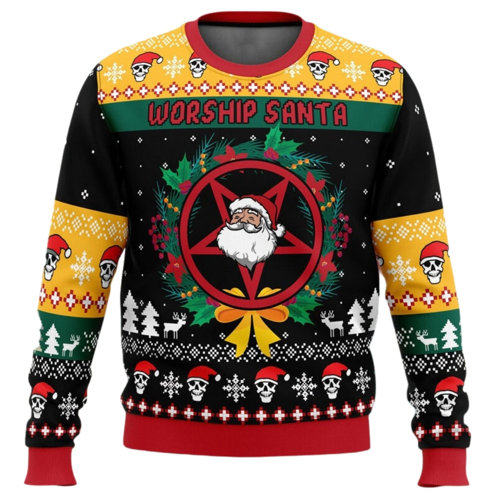 Worship Santa Ugly Christmas Sweater For Men & Women Christmas Gift Sweater US2402 - WeCustomit