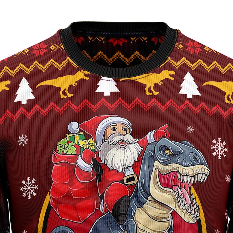 Santa Claus And T-Rex Ugly Christmas Sweater For Men & Women Christmas Gift Sweater US2405 - WeCustomit