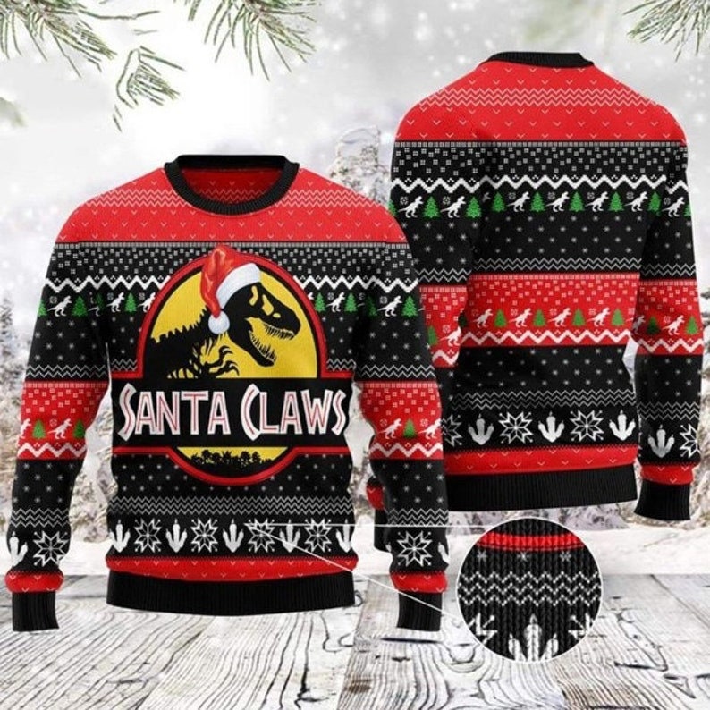 Santa Claws Dinosaur Ugly Christmas Sweater For Men & Women Christmas Gift Sweater US2408 - WeCustomit