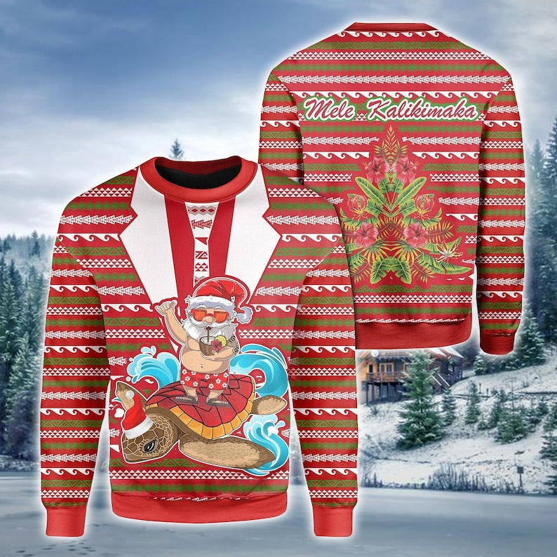 Hawaii Santa And Sea Turtle Ugly Christmas Sweater For Men & Women Christmas Gift Sweater US2410 - WeCustomit
