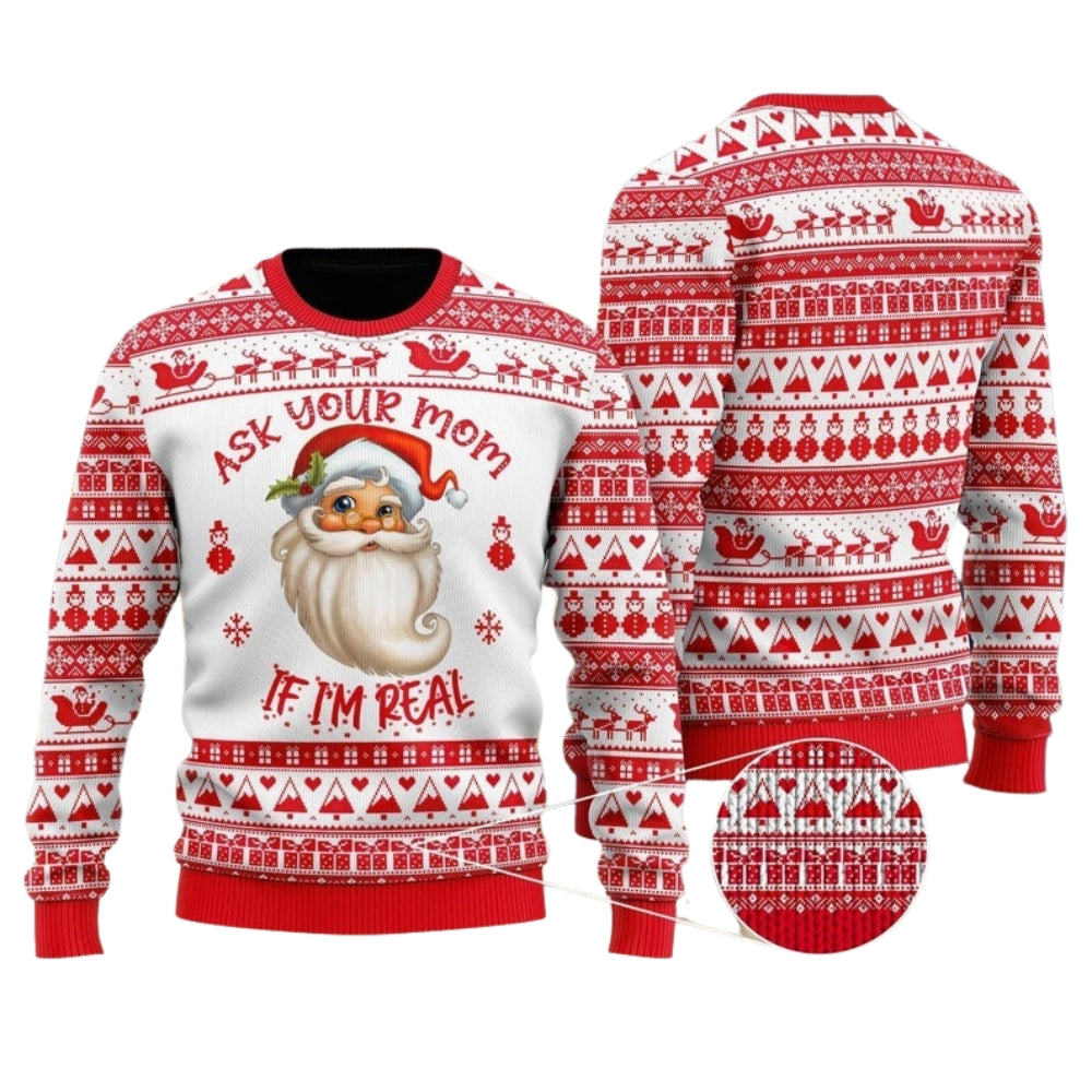 Funny Santa Claus Ask Your Mom Ugly Christmas Sweater For Men & Women Christmas Gift Sweater US2412 - WeCustomit