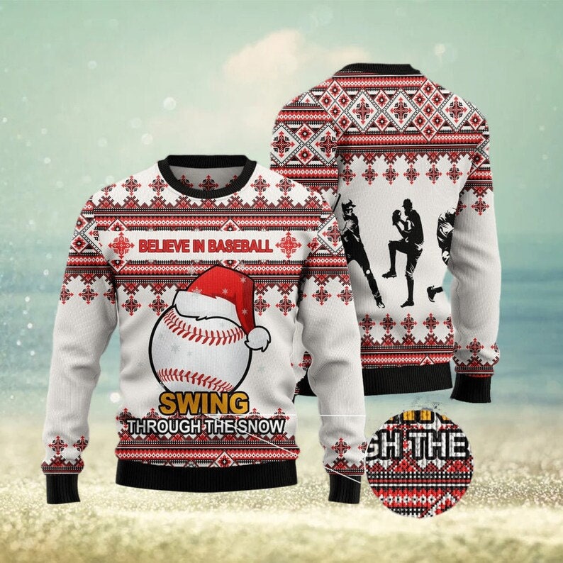 Baseball Santa Hat Ugly Christmas Sweater For Men & Women Christmas Gift Sweater US2416 - WeCustomit