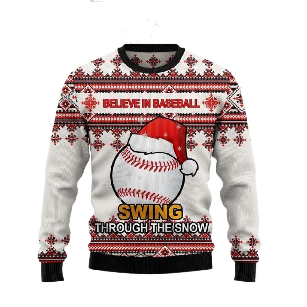Baseball Santa Hat Ugly Christmas Sweater For Men & Women Christmas Gift Sweater US2416 - WeCustomit