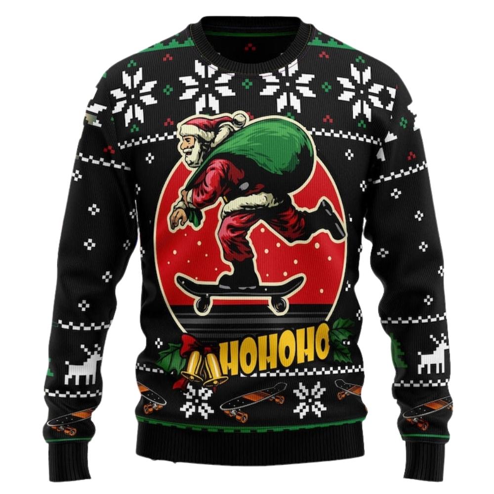 Ho Ho Ho Santa Claus Skateboard Ugly Christmas Sweater For Men & Women Christmas Gift Sweater US2437 - WeCustomit