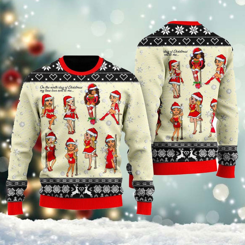Nine Sweet Santa Ladies Dancing Ugly Christmas Sweater For Men & Women Christmas Gift Sweater US2625 - WeCustomit