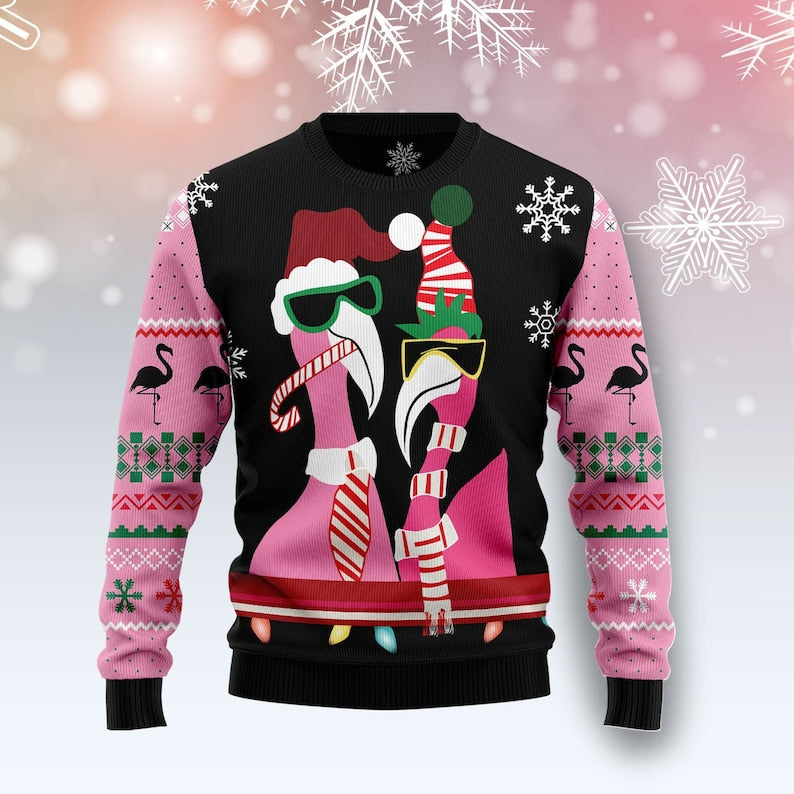Candy Cane Flamingo Christmas Ugly Christmas Sweater For Men & Women Christmas Gift Sweater US2624 - WeCustomit