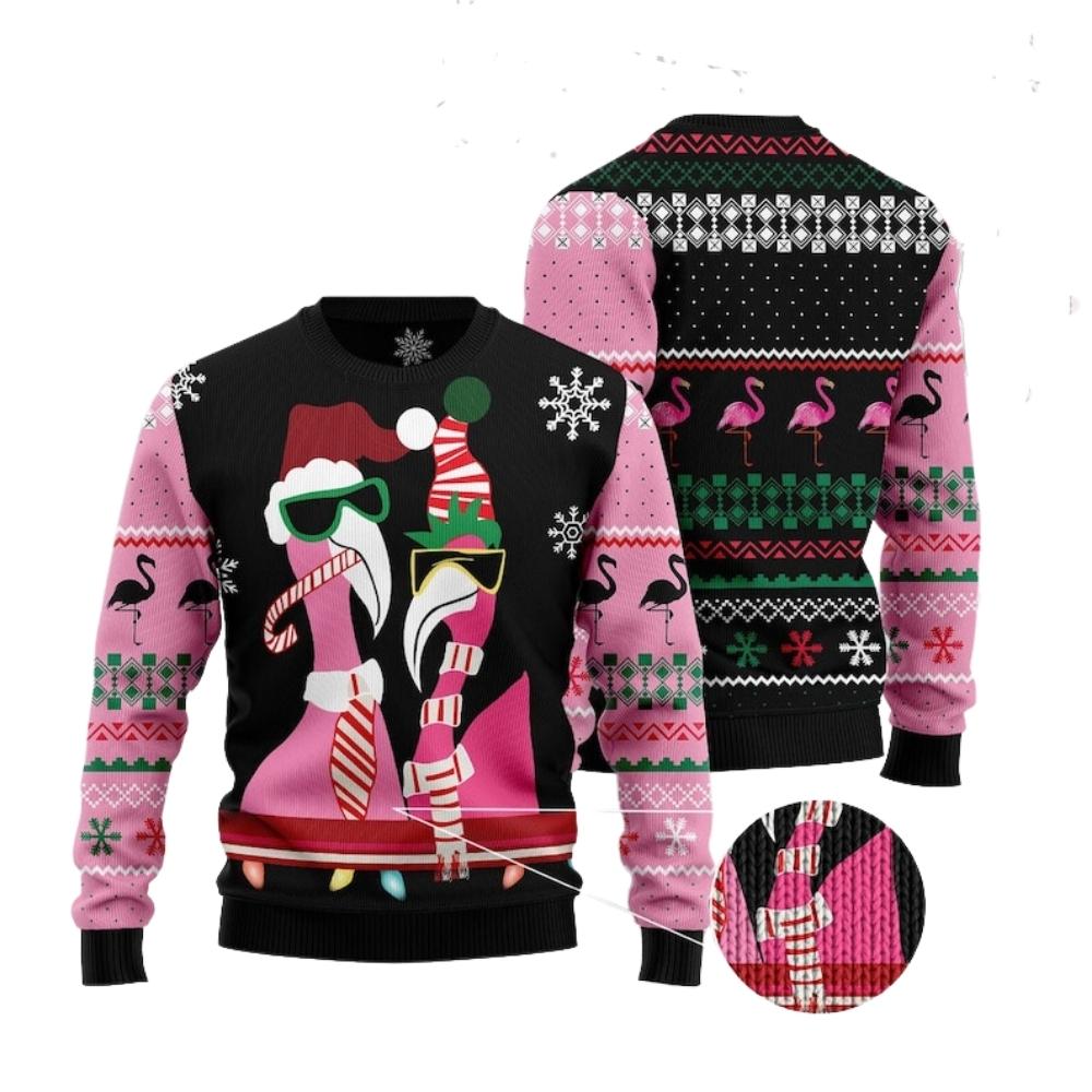 Candy Cane Flamingo Christmas Ugly Christmas Sweater For Men & Women Christmas Gift Sweater US2624 - WeCustomit