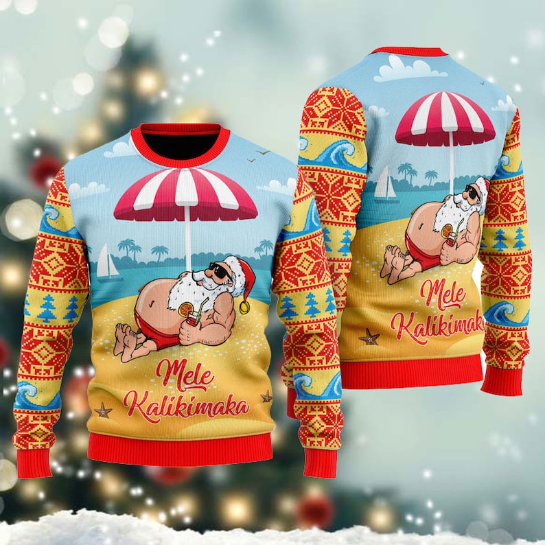 Santa Claus Mele Kalikimaka Beach Ugly Christmas Sweater For Men & Women Christmas Gift Sweater US2626 - WeCustomit