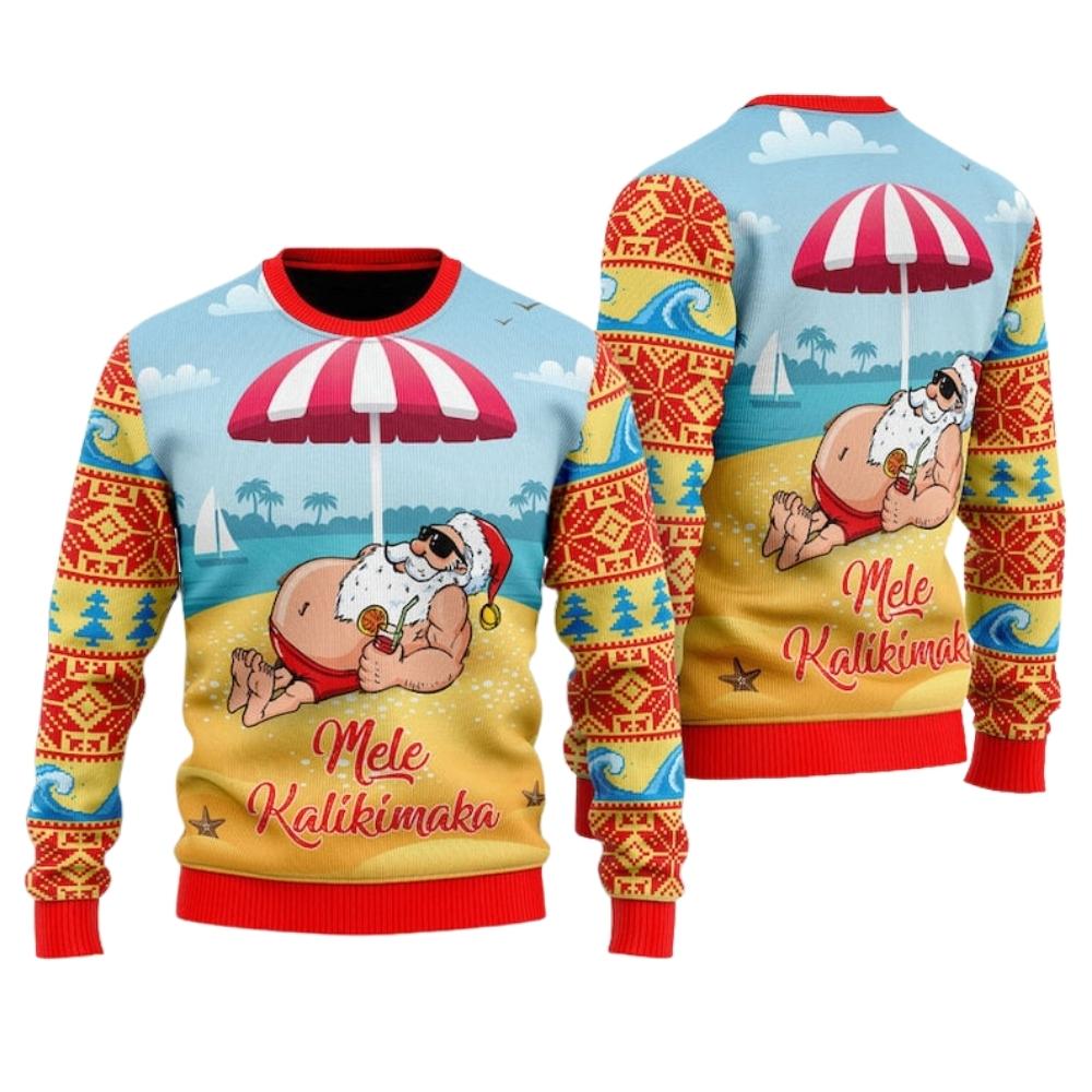 Santa Claus Mele Kalikimaka Beach Ugly Christmas Sweater For Men & Women Christmas Gift Sweater US2626 - WeCustomit