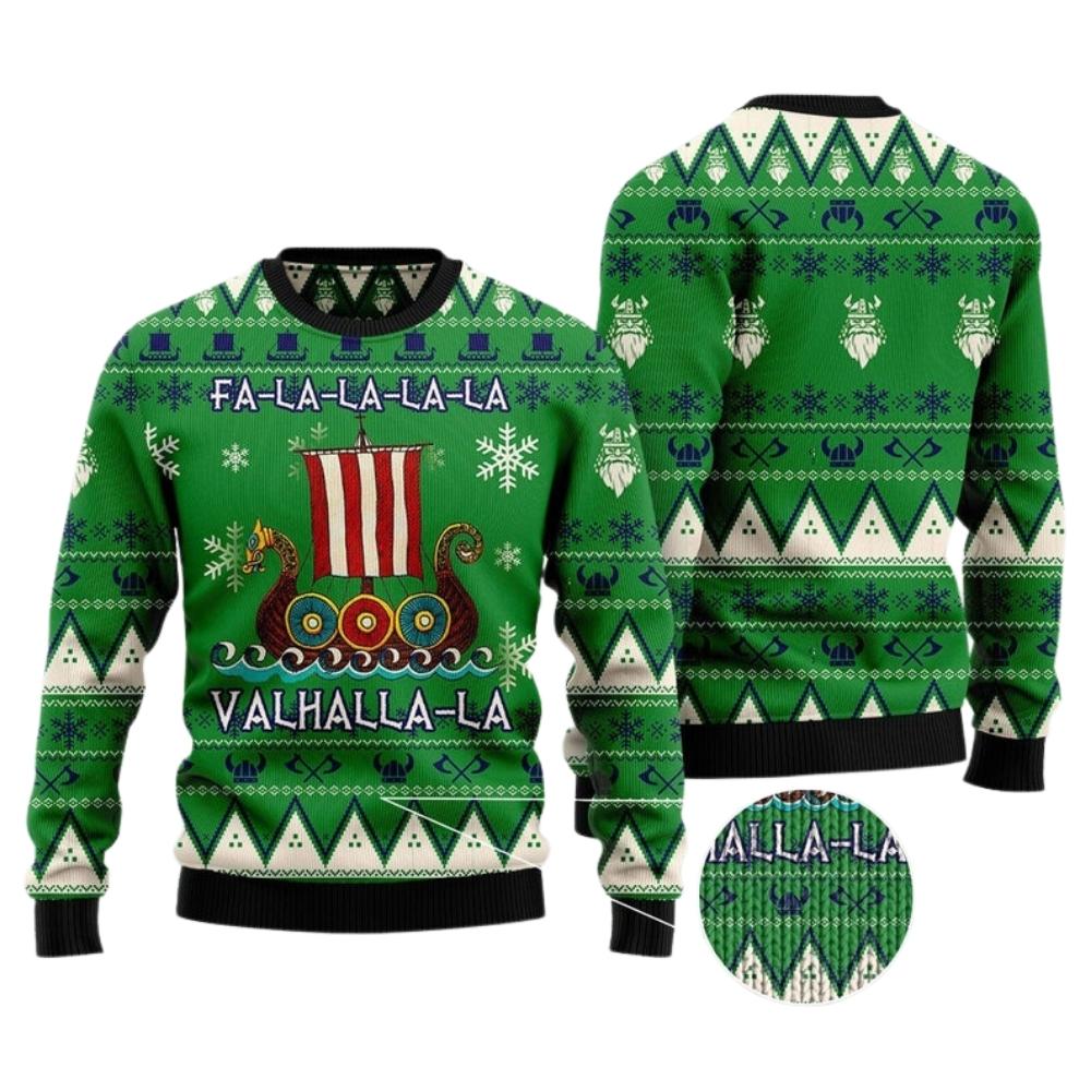 Viking Boat Valhalla La La Ugly Christmas Sweater For Men & Women Christmas Gift Sweater US2642 - WeCustomit