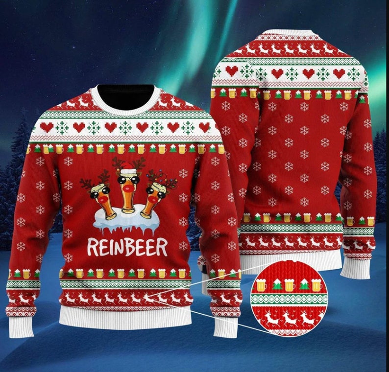 Funny Reindeer Reinbeer Ugly Christmas Sweater For Men & Women Christmas Gift Sweater US2654 - WeCustomit
