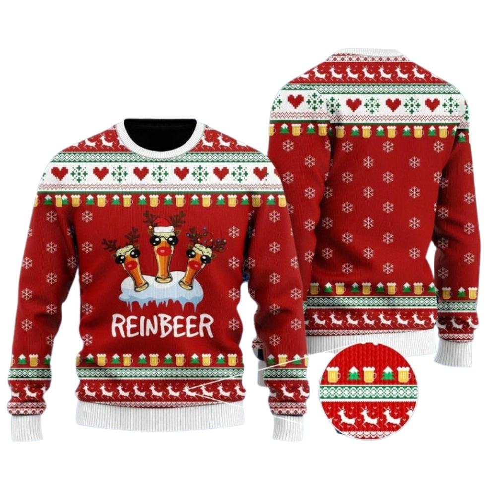 Funny Reindeer Reinbeer Ugly Christmas Sweater For Men & Women Christmas Gift Sweater US2654 - WeCustomit