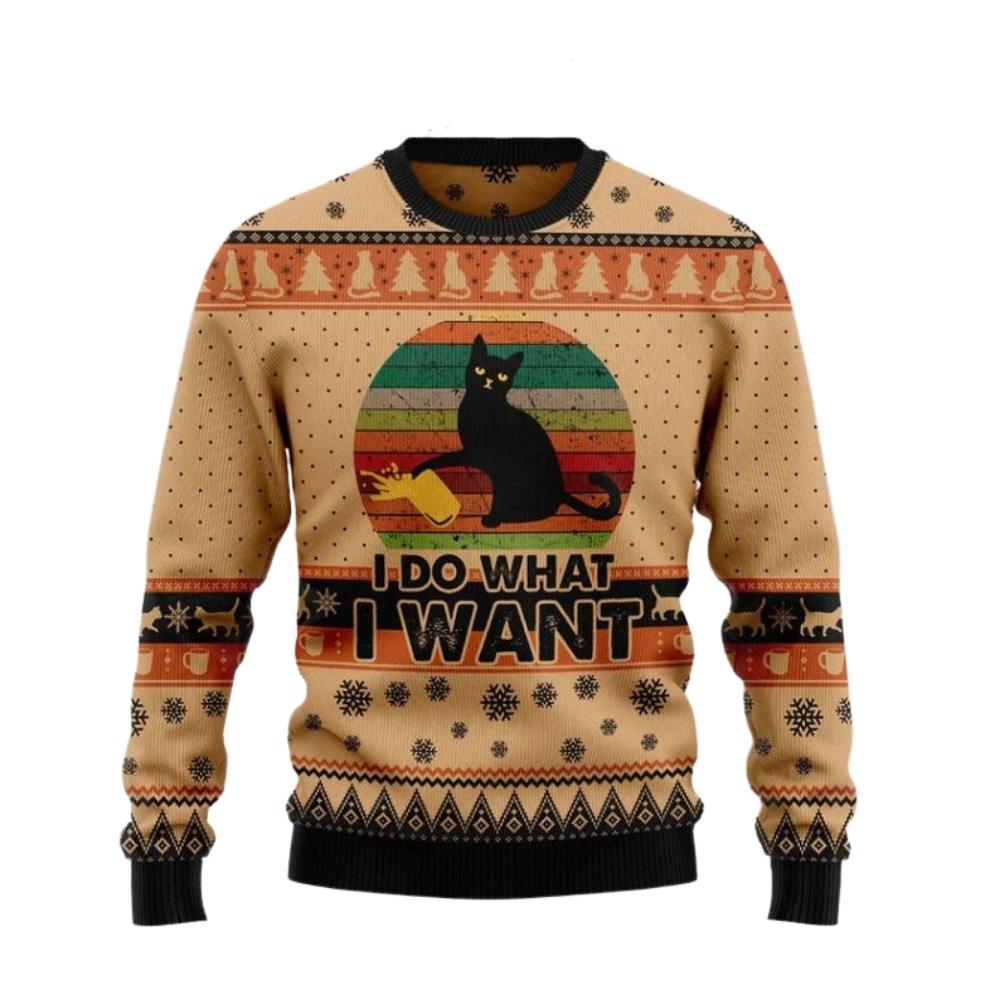 I Do What A Want Black Cat Ugly Christmas Sweater For Men & Women Christmas Gift Sweater US2656 - WeCustomit