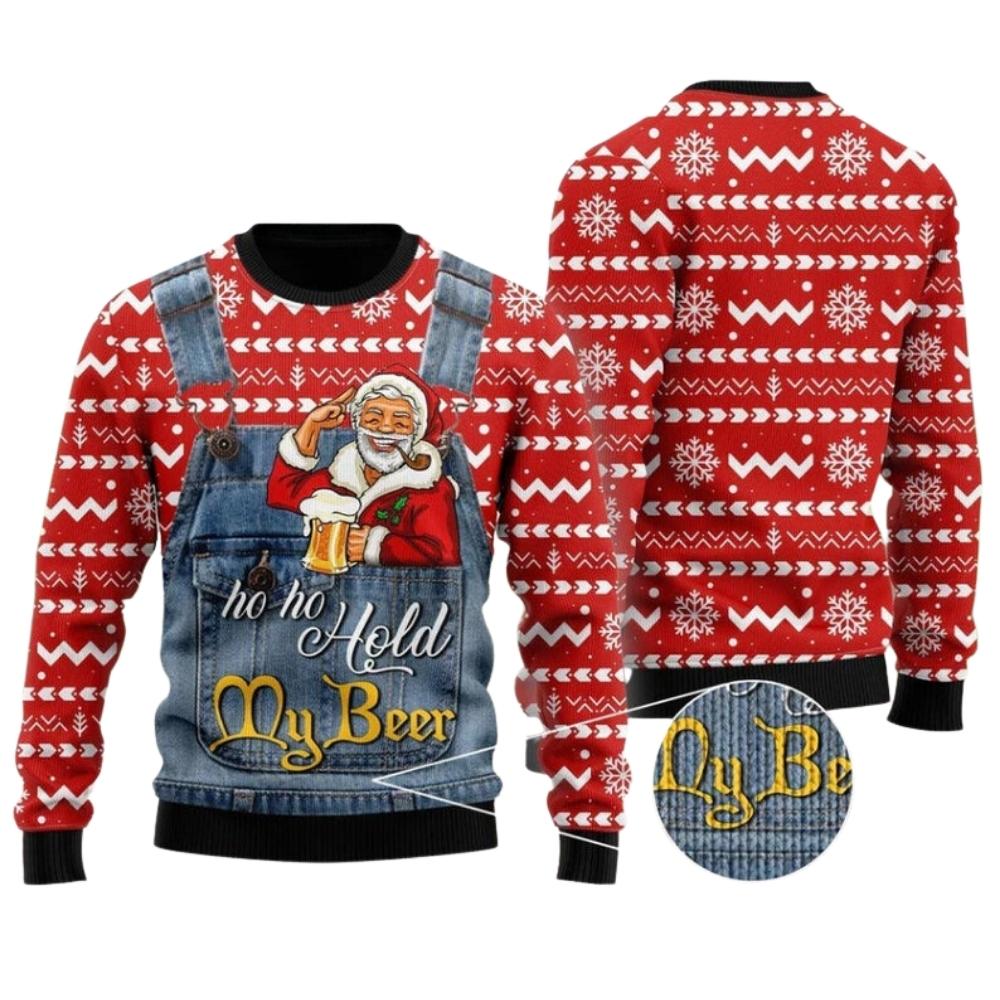 Ho Ho Hold My Beer Santa Ugly Christmas Sweater For Men & Women Christmas Gift Sweater US2658 - WeCustomit