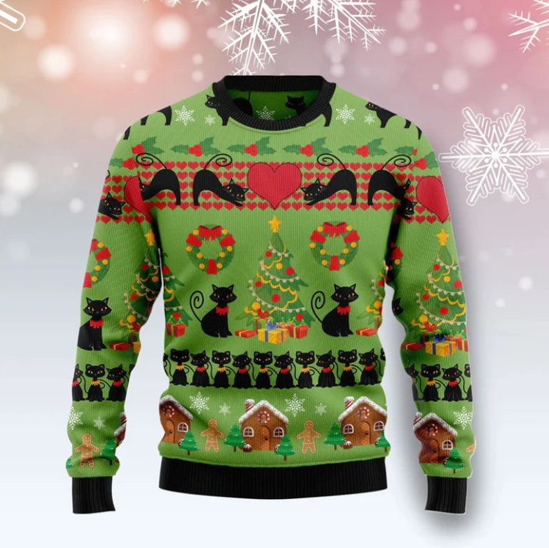 Love Black Cat Ugly Christmas Sweater For Men & Women Christmas Gift Sweater US2667 - WeCustomit