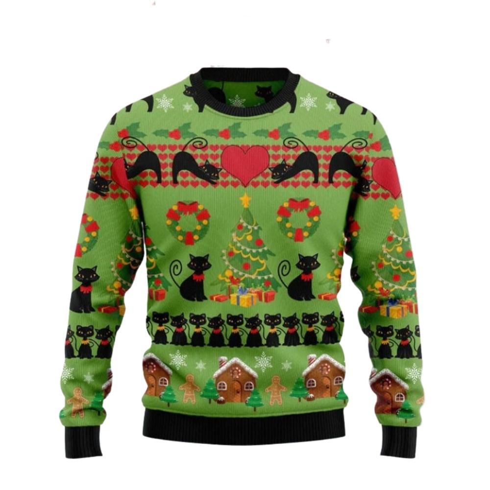 Love Black Cat Ugly Christmas Sweater For Men & Women Christmas Gift Sweater US2667 - WeCustomit
