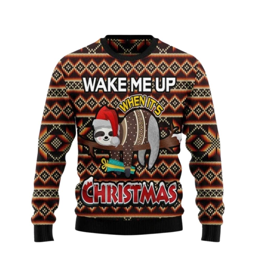 Sloth Wake Me Up When It's Christmas Ugly Christmas Sweater For Men & Women Christmas Gift Sweater US2680 - WeCustomit