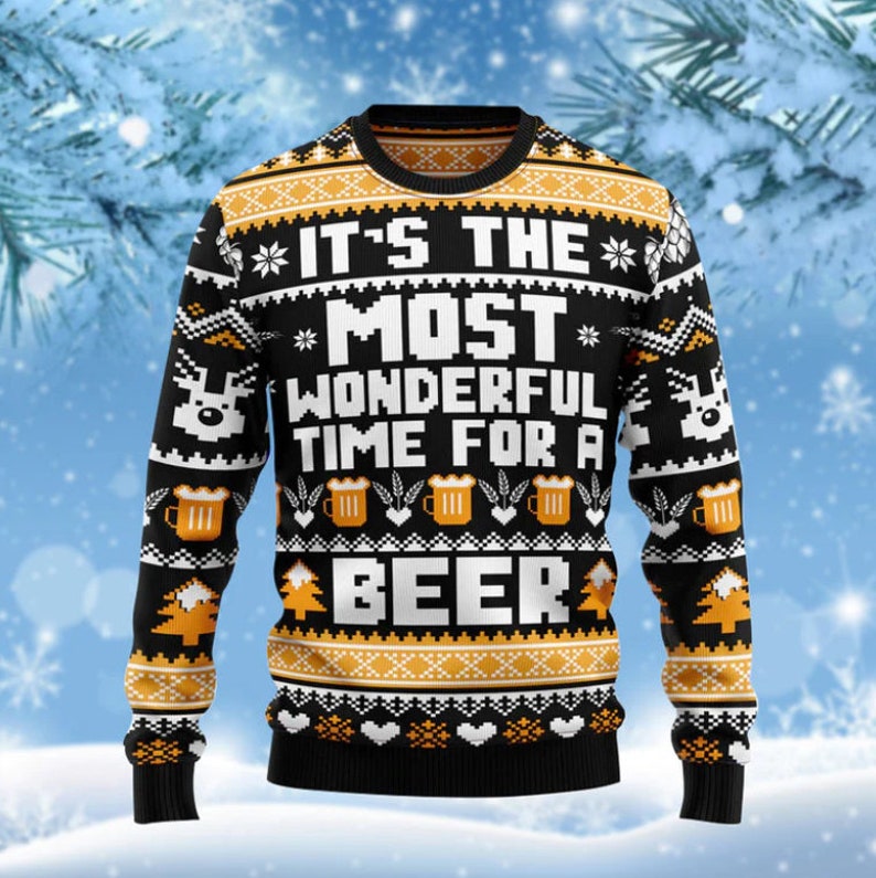 It's The Most Wonderful Time For Beer Ugly Christmas Sweater For Men & Women Christmas Gift Sweater US2681 - WeCustomit