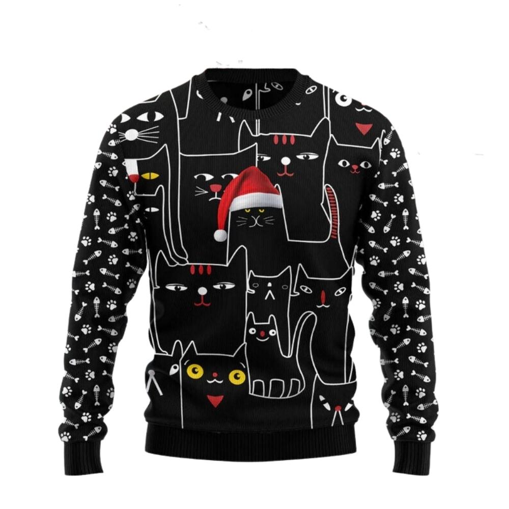 Black Cat With Noel Hat Ugly Christmas Sweater For Men & Women Christmas Gift Sweater US2690 - WeCustomit