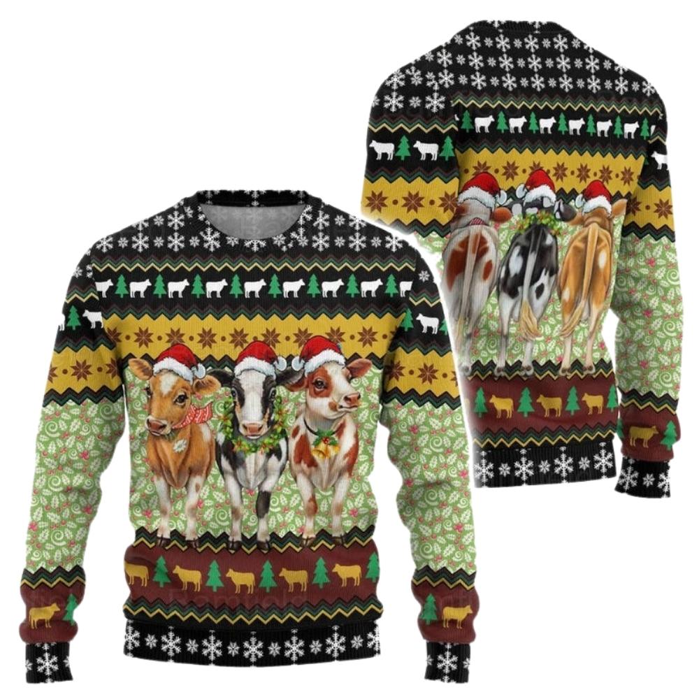 Cow Christmas Lights Ugly Christmas Sweater For Men & Women Christmas Gift Sweater US2694 - WeCustomit