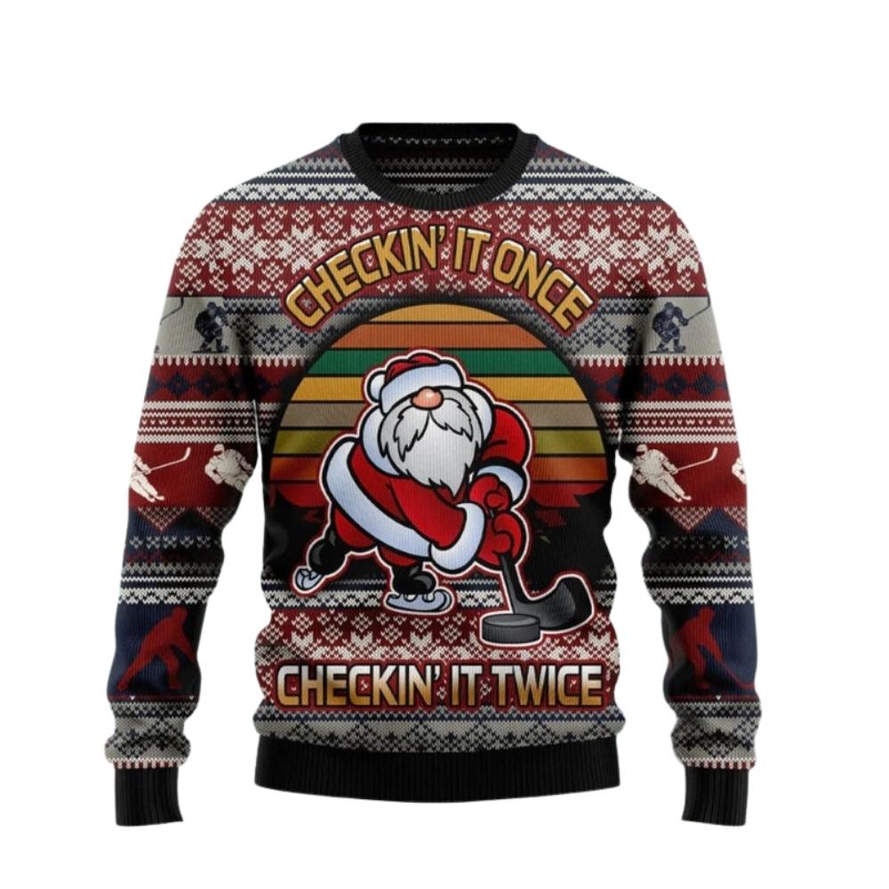 Hockey Checking It Once Checking It Twice Ugly Christmas Sweater For Men & Women Christmas Gift Sweater US2698 - WeCustomit