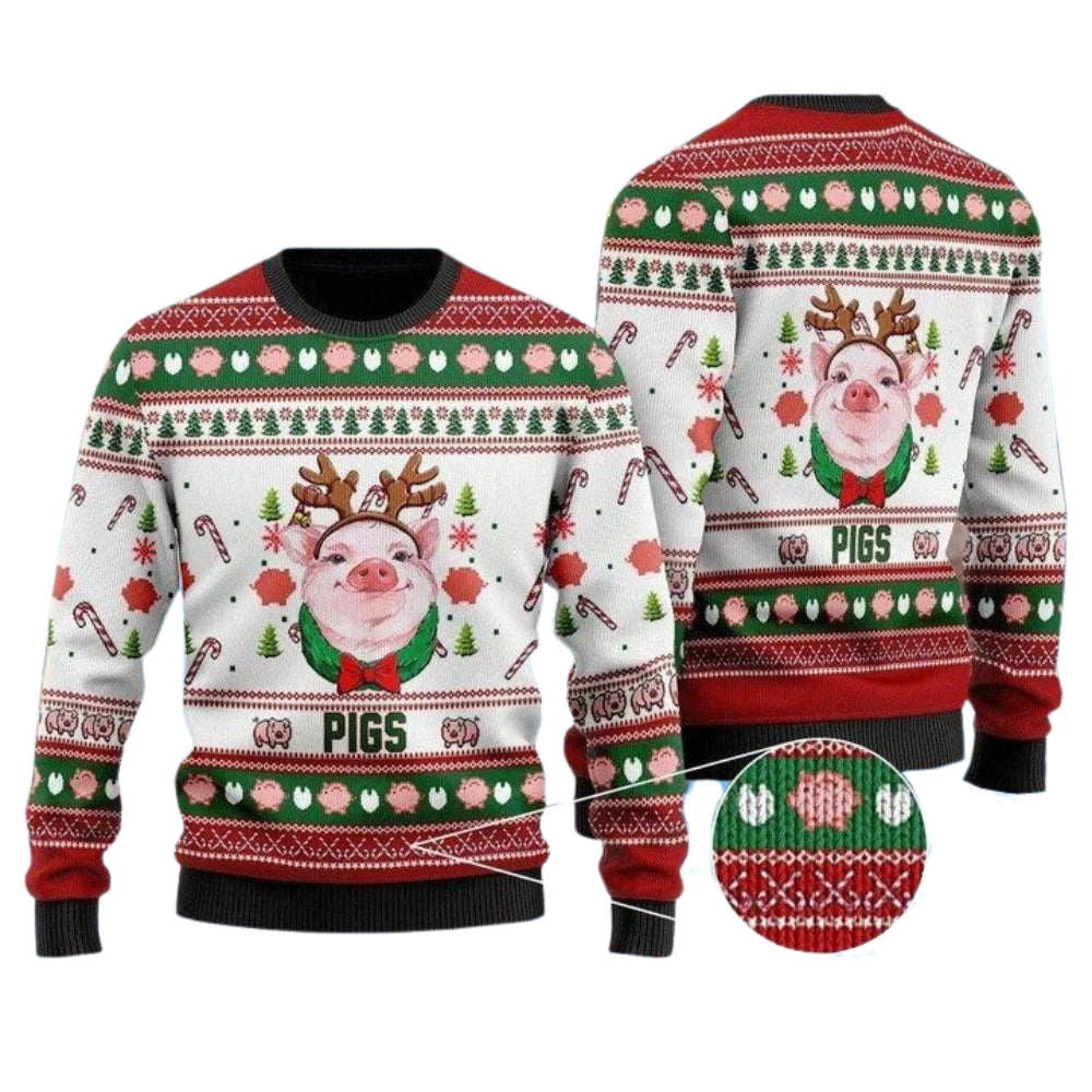 Pigs Santa Hat Ugly Christmas Sweater For Men & Women Christmas Gift Sweater US2984 - WeCustomit