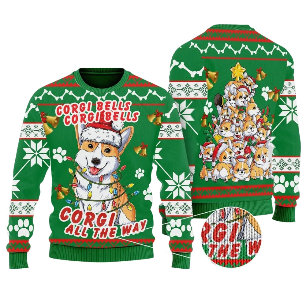 Corgi Dog Bells Christmas Ugly Christmas Sweater For Men & Women Christmas Gift Sweater US2985 - WeCustomit