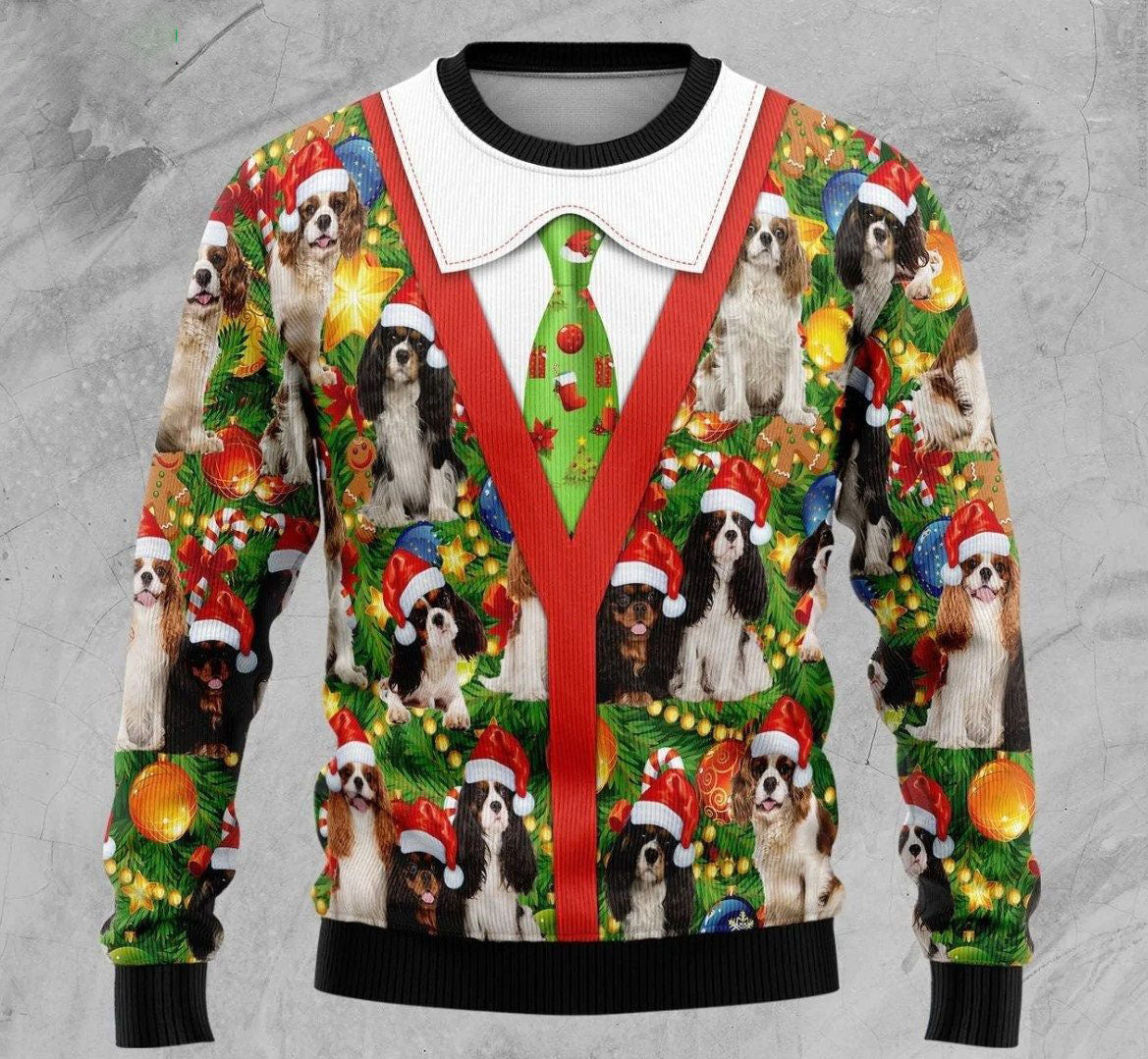 Cavalier King Charles Spaniel Pine Ugly Christmas Sweater For Men & Women Christmas Gift Sweater US2992 - WeCustomit