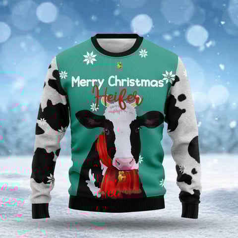 Cow Merry Christmas Heifer Ugly Christmas Sweater For Men & Women Christmas Gift Sweater US3032 - WeCustomit