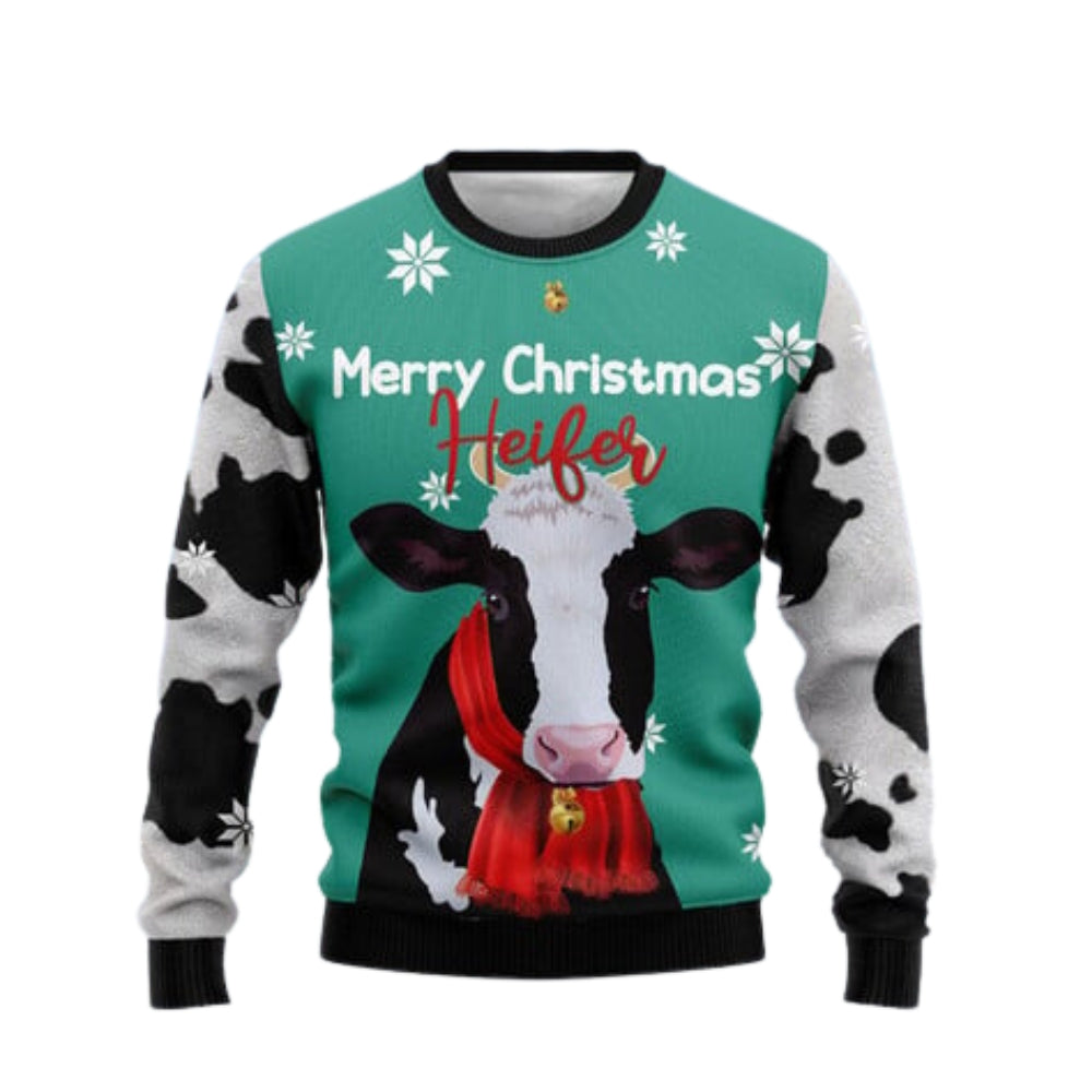 Cow Merry Christmas Heifer Ugly Christmas Sweater For Men & Women Christmas Gift Sweater US3032 - WeCustomit