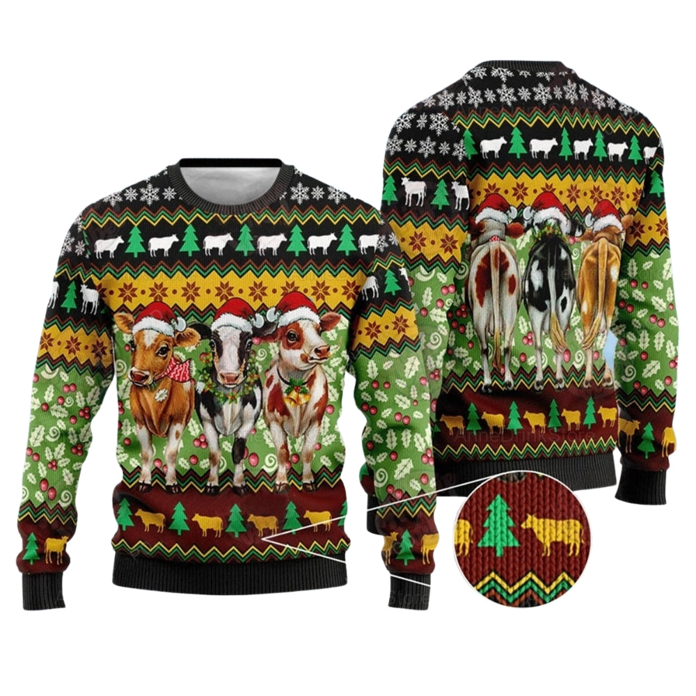 Cow Santa Hat Ugly Christmas Sweater For Men & Women Christmas Gift Sweater US3037 - WeCustomit