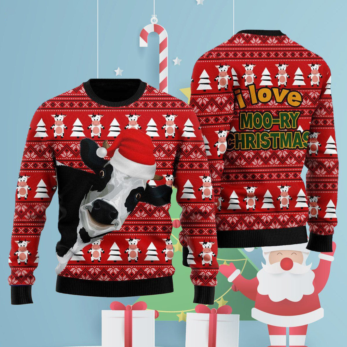 Funny Cow Moory Christmas Ugly Christmas Sweater For Men & Women Christmas Gift Sweater US3039 - WeCustomit