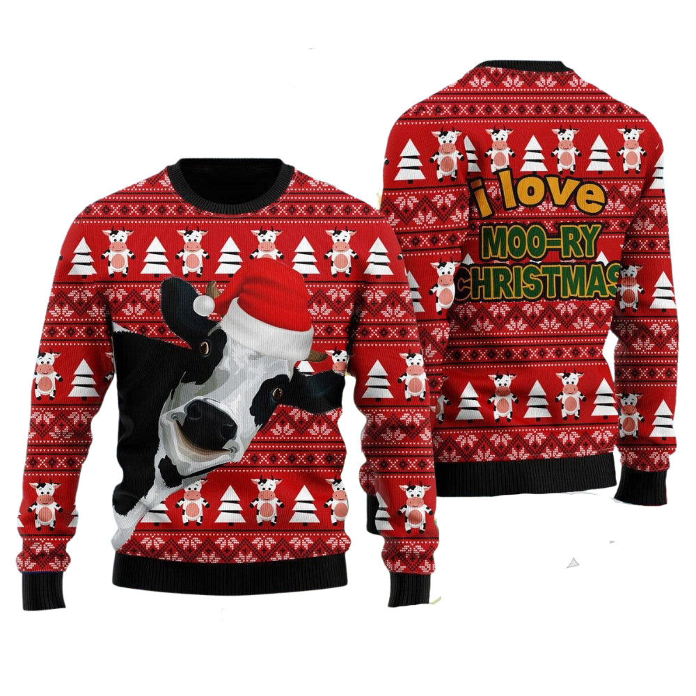 Funny Cow Moory Christmas Ugly Christmas Sweater For Men & Women Christmas Gift Sweater US3039 - WeCustomit