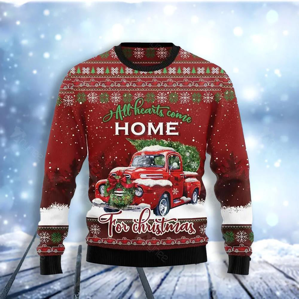 Red Truck Home Christmas Ugly Christmas Sweater For Men & Women Christmas Gift Sweater US3041 - WeCustomit
