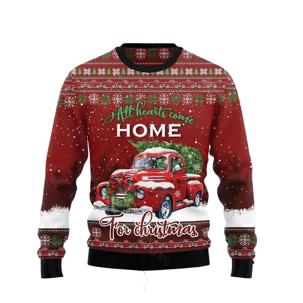 Red Truck Home Christmas Ugly Christmas Sweater For Men & Women Christmas Gift Sweater US3041 - WeCustomit