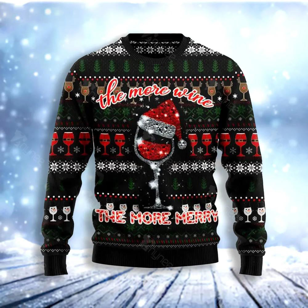 Red Wine More Merry Ugly Christmas Sweater For Men & Women Christmas Gift Sweater US3042 - WeCustomit